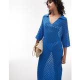 Topshop Lange kjoler Topshop Pointelle Stitch Polo Sweater Dress - Mid Blue