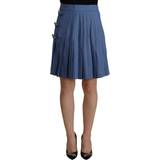 Dolce & Gabbana Blå Nederdele Dolce & Gabbana Blue Embellished Pleated Mini Skirt Wool IT38