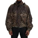 Dolce & Gabbana Lynlås Jakker Dolce & Gabbana Brown Leopard Print Men Hooded Jacket IT52