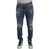 Dolce & Gabbana L Bukser & Shorts Dolce & Gabbana Blue Slim Fit Tattered Cotton Denim Jeans IT52