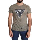 Guess Tøj Guess Brown Cotton Stretch Logo Print Men Casual Perforated T-shirt