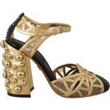 3,5 - 38 ½ Højhælede sko Dolce & Gabbana Black Gold Leather Studded Ankle Straps Shoes EU35.5/US5