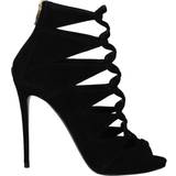 9 - Læder Højhælede sko Dolce & Gabbana Black Suede Ankle Strap Sandals Boots Shoes EU38/US7.5