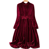 Rød - Slim Kjoler Shein Women's Plus Size Solid Colored Stand Collar Velvet Dress