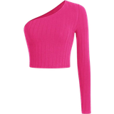 En skulder T-shirts Børnetøj Shein Teen Girls Knitted Solid Color Off Shoulder Hollow Out Long Sleeve T-shirt