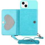 MTP Products Brun Mobiletuier MTP Products Heart Series Cover with Wallet and Strap for iPhone 14 Plus