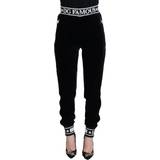 52 - Silke Bukser & Shorts Dolce & Gabbana Black DG Logo Velvet Trouser Women's Pants