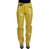 Dame - Gul Jeans Dolce & Gabbana Yellow Leopard Cotton Straight Denim Jeans IT40