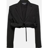 32 - Uld Overdele Jacquemus Croissant Cropped Wool Suit Jacket Womens Black