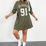 Bomuld - Lang Kjoler Shein Plus Long Sleeve Dress With Text Print