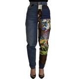 48 - Dame - Silke Bukser & Shorts Dolce & Gabbana Blue Jacquard Majolica High Waist Women's Jeans