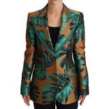 Lynlås - Silke Overtøj Dolce & Gabbana Brown Green Leaf Jacquard Coat Jacket IT38