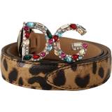 Dolce & Gabbana Dame Tilbehør Dolce & Gabbana Brown Leopard Leather DG Crystals Buckle Belt
