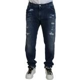 3XL - Herre Jeans Dolce & Gabbana Blue Tattered Cotton Stretch Slim Denim Jeans IT60