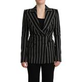 Dolce & Gabbana Dame Jakker Dolce & Gabbana Black White Stripes Wool Long Sleeves Jacket IT40