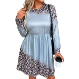 Blå - Leopard Kjoler Shein LUNE Plus Size Women's Leopard Print Long Sleeve Dress