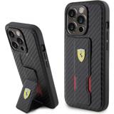 Ferrari Læder/Syntetisk Mobiltilbehør Ferrari iPhone 15 Pro Cover Grip Stand Function Sort