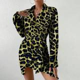 Grøn - Leopard Kjoler Shein Leopard Print Irregular Hem Wrap Dress