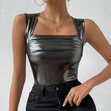 Dame - Firkantet - Polyester Toppe Shein Square Neck Ruched Tank Top