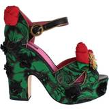 41 - Snørebånd Højhælede sko Dolce & Gabbana Green Brocade Snakeskin Roses Crystal Shoes EU35/US4.5
