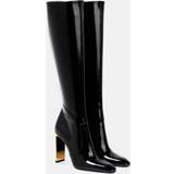 Lynlås - Stilethæl Høje støvler Saint Laurent Auteuil glazed leather knee-high boots black