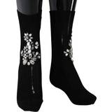 Dolce & Gabbana Strømper Dolce & Gabbana Black Knitted Floral Clear Crystal Socks