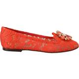 Dolce & Gabbana Rød Sneakers Dolce & Gabbana Red Taormina Lace Crystals Ballet Flats Shoes EU35/US4.5