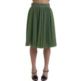 Bomuld - Grøn - M Nederdele Dolce & Gabbana Metallic Green High Waist A-line Pleated Skirt IT42