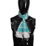 Silke - Turkis Tilbehør Dolce & Gabbana Blue Whale Printed Shawl Wrap Fringe Silk Teal Scarf