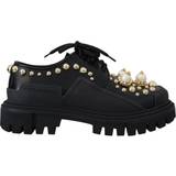 Læder Lave sko Dolce & Gabbana Black Leather Trekking Derby Embellished Shoes EU36/US5.5