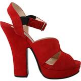 Prada Dame Sko Prada Red Suede Leather Sandals Ankle Strap Heels Shoes EU37/US6.5