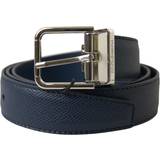 Dolce & Gabbana Blå Tøj Dolce & Gabbana Blue Leather Silver Metal Buckle Belt