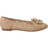 Dolce & Gabbana Beige Sko Dolce & Gabbana Beige Taormina Lace Crystals Ballet Flats Shoes EU36.5/US6