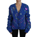 Dolce & Gabbana V-udskæring Tøj Dolce & Gabbana Blue Color Splash Mohair Cardigan Sweater IT40