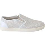 Hvid Lave sko Dolce & Gabbana White Leather Lace Slip On Loafers Shoes EU35/US4.5