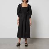 Ganni Lang Kjoler Ganni Smocked Cotton-Poplin Dress 36/UK Black