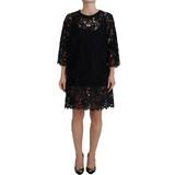 52 - Nylon Kjoler Dolce & Gabbana Black Floral Lace Cotton Shift Mini Dress IT40