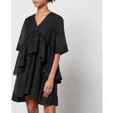 Ganni Polyester Kjoler Ganni F8613 Crinkled Georgette Flounce Mini Dress Black
