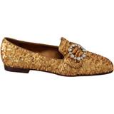 Dolce & Gabbana Guld Lave sko Dolce & Gabbana Gold Sequin Crystal Flat Women Loafers Shoes EU37/US6.5