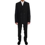 48 - Sort Jakkesæt Dolce & Gabbana Black Wool Breasted Slim Fit Suit IT54