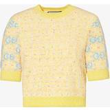 Gucci Dame - Gul Tøj Gucci Womens Yellow/azure/mc Tweed-print Logo-knitted Wool-blend Jumper