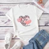 Hvid - Leopard Overdele Shein Women's Heart Leopard Print Round Neck T-shirt