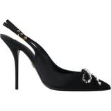 Læder - Sort Højhælede sko Dolce & Gabbana Black Crystal Embellished Slingback Heel Shoes EU39.5/US9