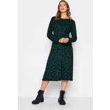 Grøn - Jersey Kjoler LTS Tall Long Sleeve Animal Print Midi Tea Dress Green