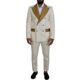 42 - Hvid Jakkesæt Dolce & Gabbana Off White Gold Striped Tuxedo Slim Fit Suit IT52