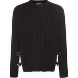 Versace Herre Tøj Versace Leather-trimmed knit wool sweater black