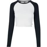 3XL - Dame - Oversized Skjorter Urban Classics Ladies’ organic cropped retro long-sleeved baseball top Long-sleeve Shirt white black