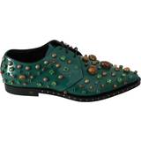 Dame - Grøn Lave sko Dolce & Gabbana Green Leather Crystal Dress Broque Shoes EU41/US10.5