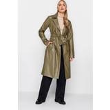 10 - Grøn - Lang Overtøj LTS Tall Faux Leather Trench Coat Green