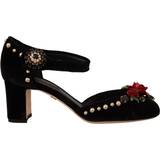 5,5 - Læder Højhælede sko Dolce & Gabbana Black Embellished Ankle Strap Heels Sandals Shoes EU35.5/US5